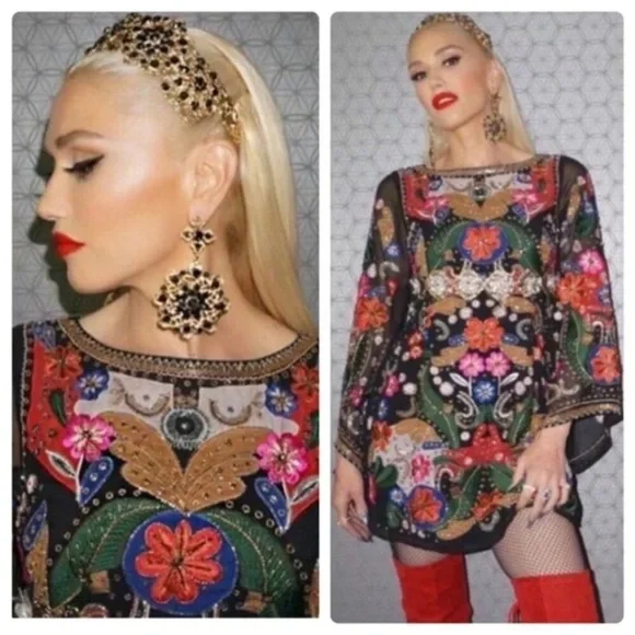 Alice + Olivia Eleonora poet sleeve embroidered cocktail dress. - Picture 2 of 15